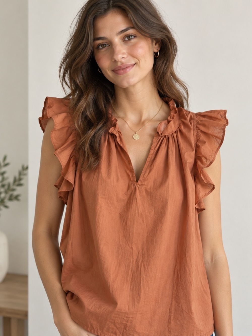 Anthropologie Goldlust Ruffle Sleeve Top, New Without Tags - Size S